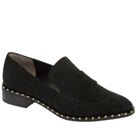 ADRIANNA PAPELL Prestyn Studded Loafers Black Sea Ray Leather block heel Shoes 8 - Picture 3 of 16